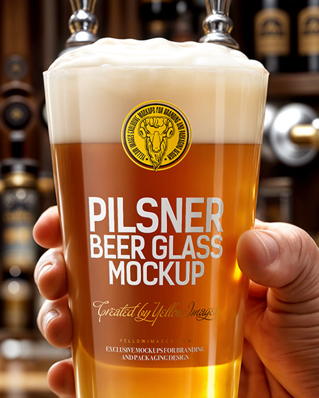 Two Hands Holding Pints of Beer in a Pub Mockup