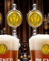 Two Hands Holding Pints of Beer in a Pub Mockup