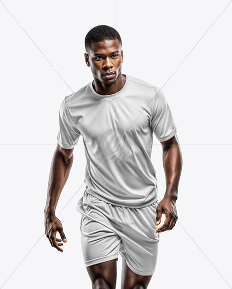A Soccer Player Wearing a Crew Neck Jersey and Shorts Mockup