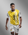 A Soccer Player Wearing a Crew Neck Jersey and Shorts Mockup