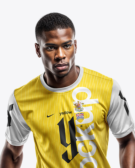 A Soccer Player Wearing a Crew Neck Jersey and Shorts Mockup