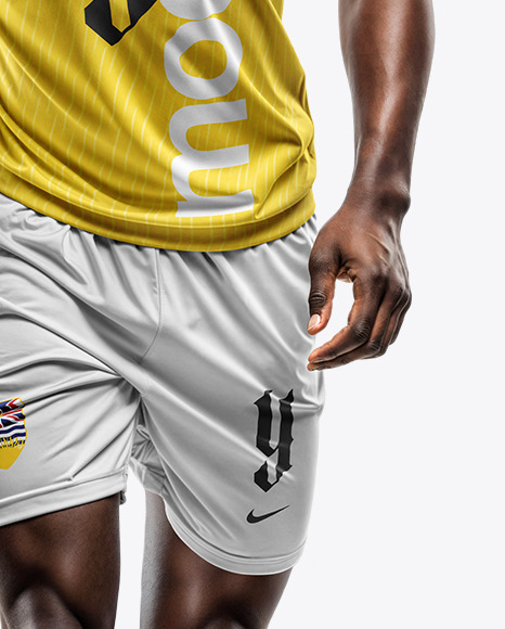 A Soccer Player Wearing a Crew Neck Jersey and Shorts Mockup