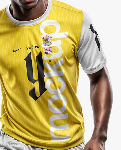 A Soccer Player Wearing a Crew Neck Jersey and Shorts Mockup