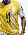 A Soccer Player Wearing a Crew Neck Jersey and Shorts Mockup