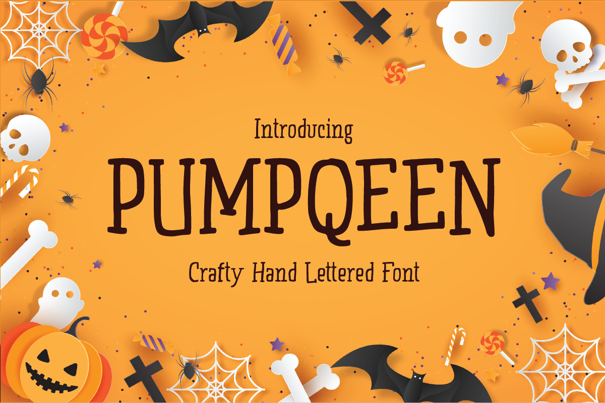 PUMPQEEN - Halloween Hand lettered Quirky Font PUMPQEEN - Halloween Hand lettered Quirky Font
