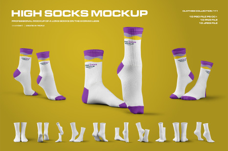 10 Mockups High Socks in the 3D Style - Print mockup