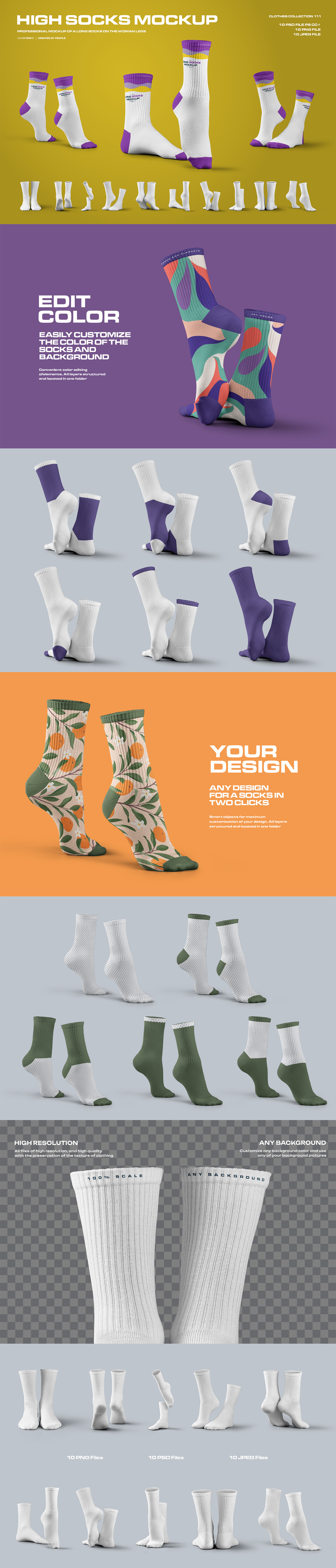 10 Mockups High Socks in the 3D Style 10 Mockups High Socks in the 3D Style