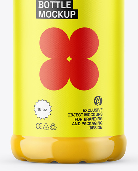 Clear Plastic 16oz Bottle w/ Juice Mockup