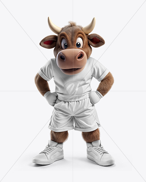 Sports Mascot Bull Wearing a T-Shirt and Shorts Mockup