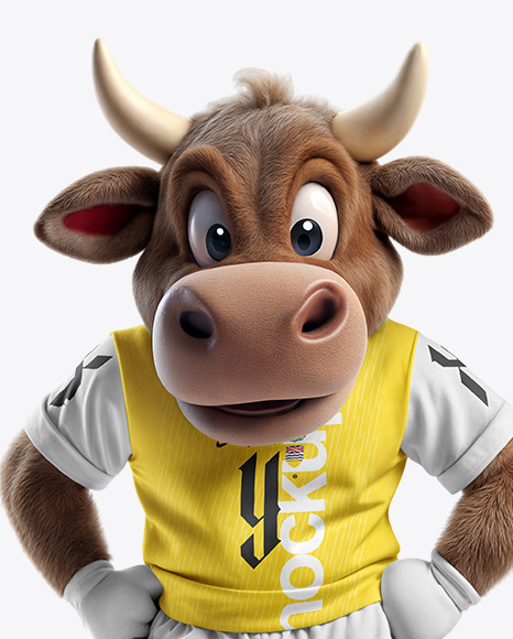 Sports Mascot Bull Wearing a T-Shirt and Shorts Mockup