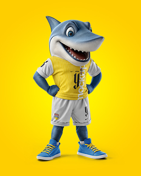 Sports Mascot Shark Wearing a Jersey and Shorts Mockup