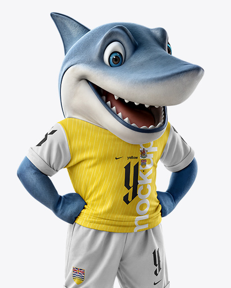 Sports Mascot Shark Wearing a Jersey and Shorts Mockup