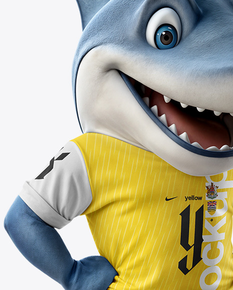 Sports Mascot Shark Wearing a Jersey and Shorts Mockup