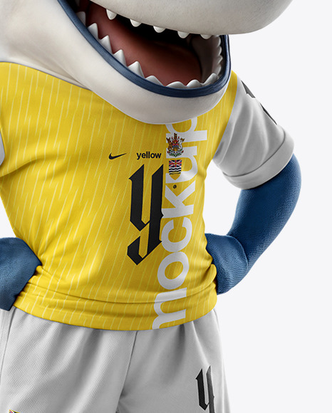 Sports Mascot Shark Wearing a Jersey and Shorts Mockup