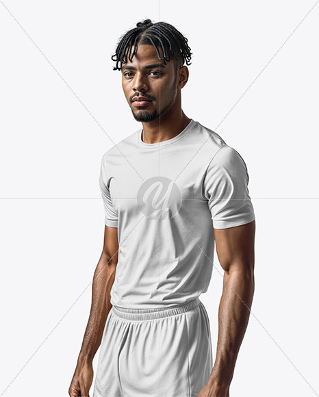 A Man with Braids Wearing a Crew Neck Soccer Jersey and Shorts Mockup