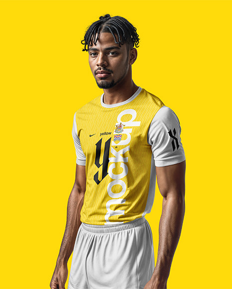 A Man with Braids Wearing a Crew Neck Soccer Jersey and Shorts Mockup