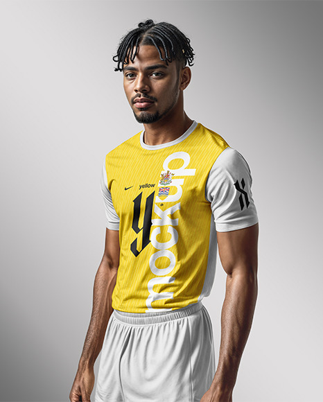 A Man with Braids Wearing a Crew Neck Soccer Jersey and Shorts Mockup
