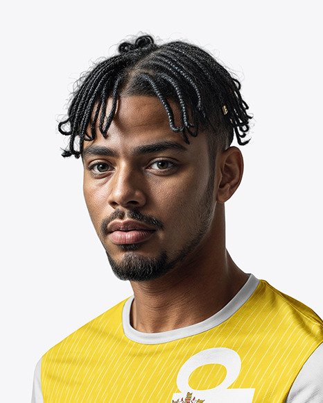 A Man with Braids Wearing a Crew Neck Soccer Jersey and Shorts Mockup