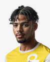 A Man with Braids Wearing a Crew Neck Soccer Jersey and Shorts Mockup