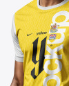 A Man with Braids Wearing a Crew Neck Soccer Jersey and Shorts Mockup