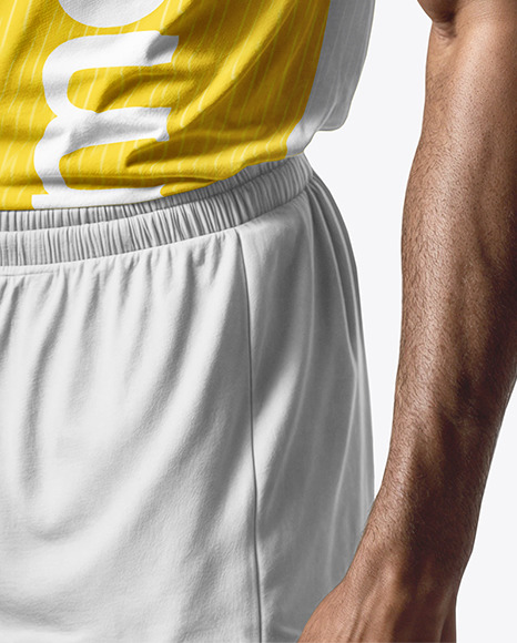 A Man with Braids Wearing a Crew Neck Soccer Jersey and Shorts Mockup