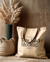 Tote Bag in a Boho Style Room Mockup