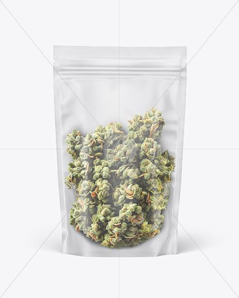 Frosted Stand-Up Pouch w/ Weed Buds Mockup