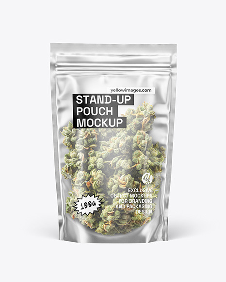 Frosted Stand-Up Pouch w/ Weed Buds Mockup