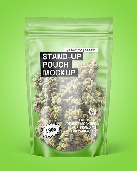 Frosted Stand-Up Pouch w/ Weed Buds Mockup
