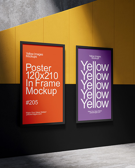 Two Street Framed Posters on a Wall Mockup - Poster 3d mockup