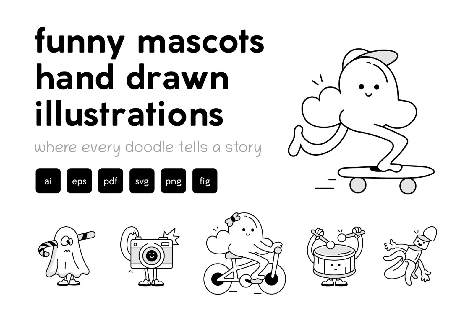 Funny Mascots Doodles Set Funny Mascots Doodles Set