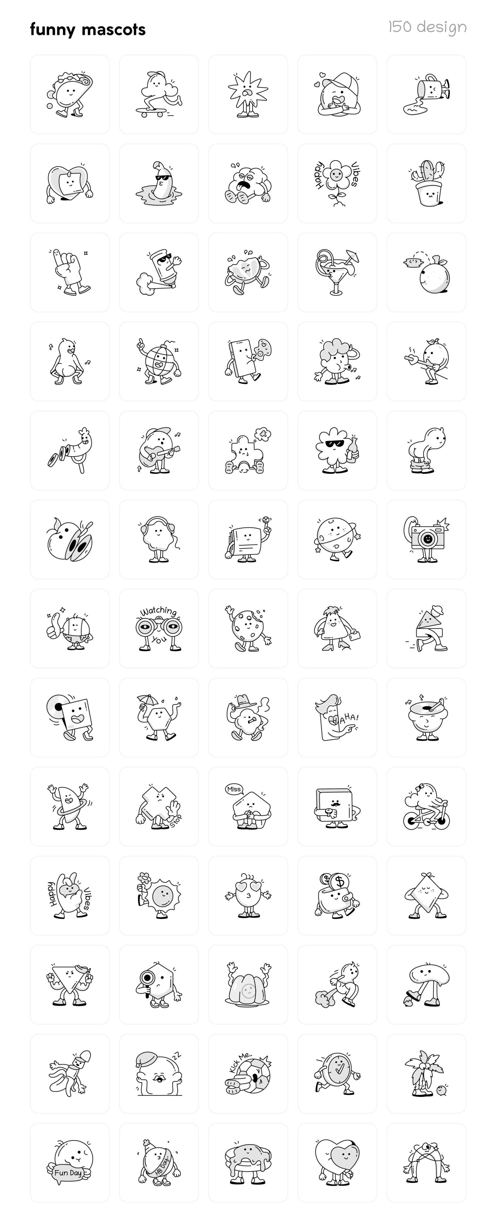Funny Mascots Doodles Set Funny Mascots Doodles Set