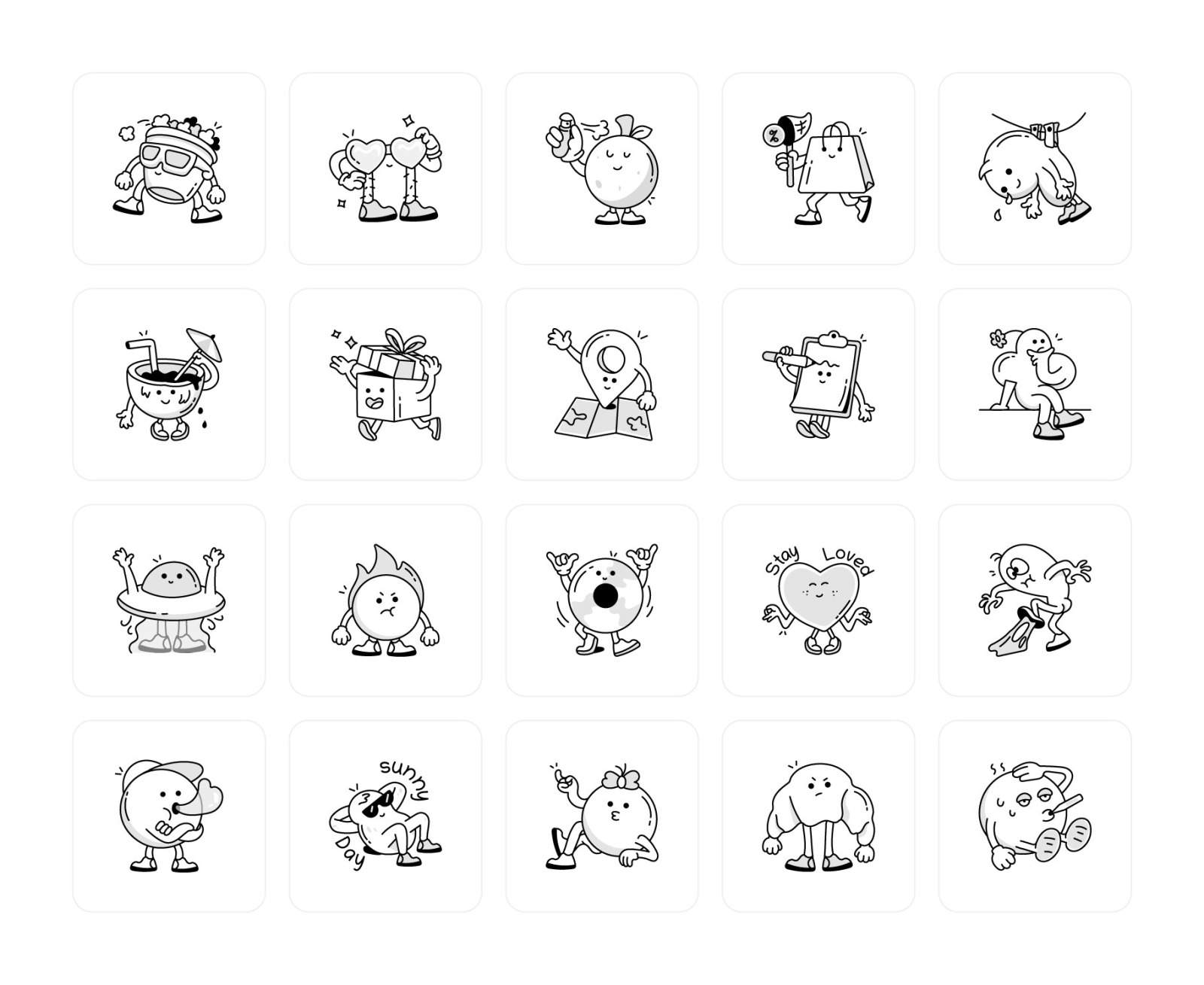 Funny Mascots Doodles Set Funny Mascots Doodles Set