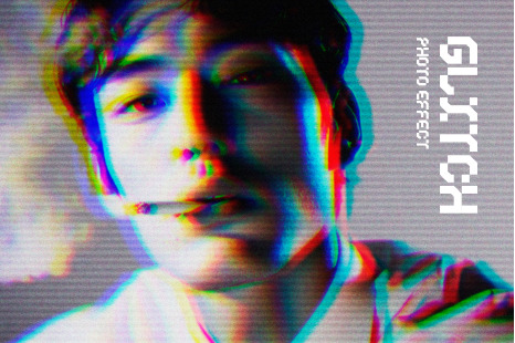 Monochrome Glitch Photo Effect - Anaglyph