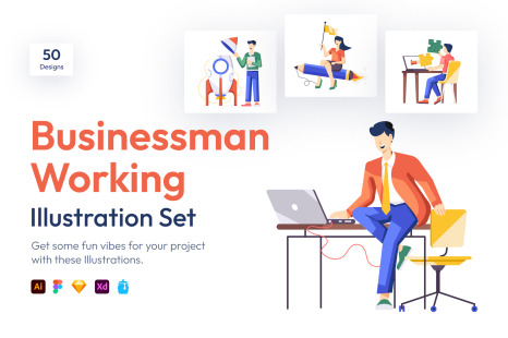 Animated Businessman Working Illustrations - Character design