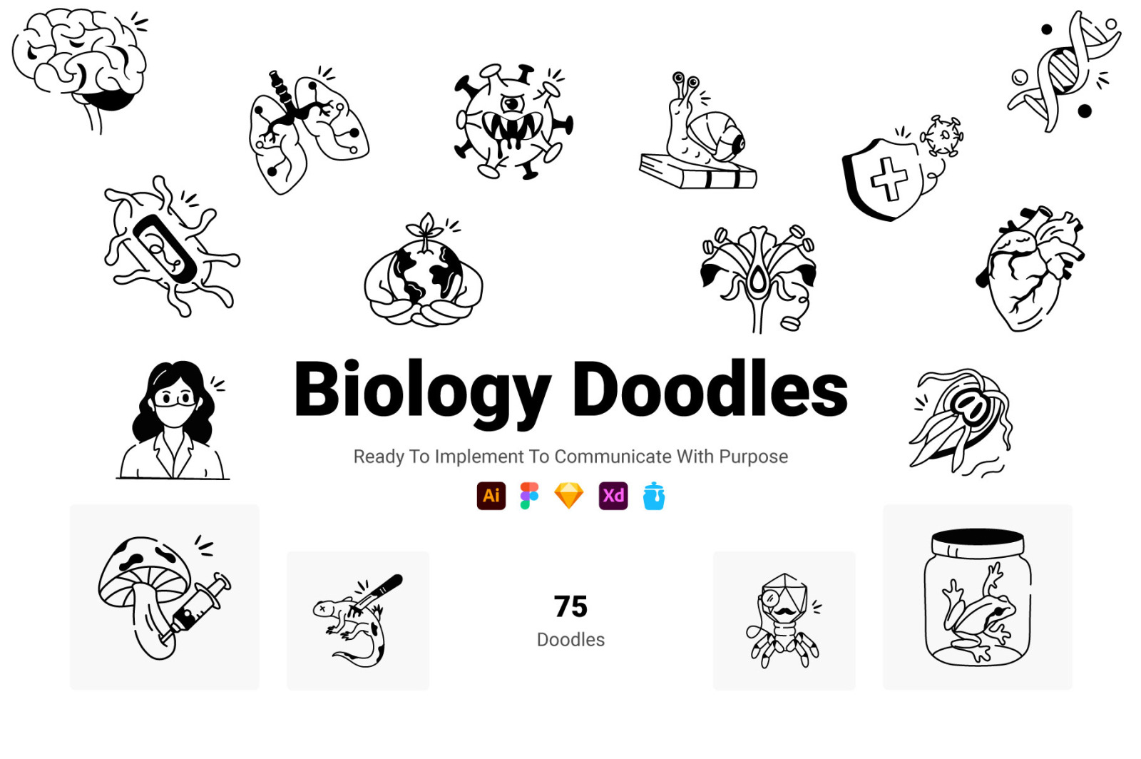 Biology Doodles Icons Set Biology Doodles Icons Set