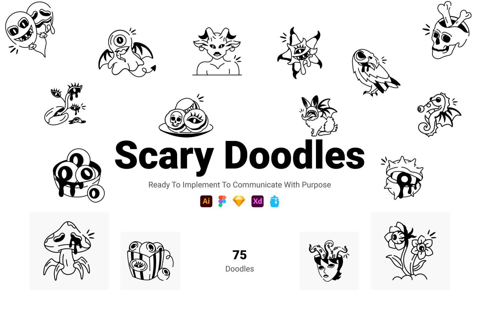 Spooky and Scary Doodles Icons Spooky and Scary Doodles Icons
