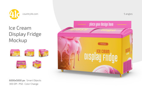 Ice Cream Display Fridge Mockup Set - Windows