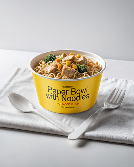 Paper Bowl with Noodles Mockup - 3d packaging mockup