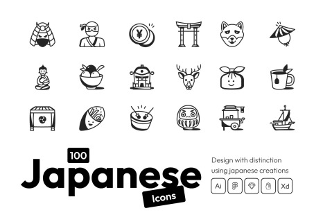 100 Japanese Doodles - Glyph icons