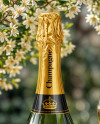 Green Glass Champagne Bottle on a Tablecloth Mockup