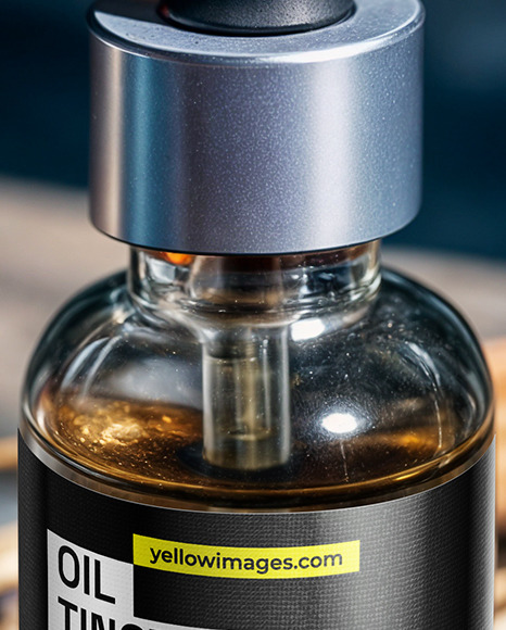 Oil Tincture Dropper Bottle on a Stone Plate with Herbs Mockup