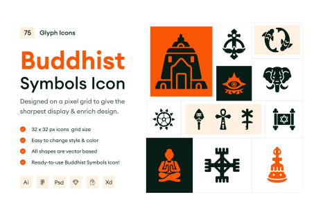 Buddhist Symbols Icons - Filled icons