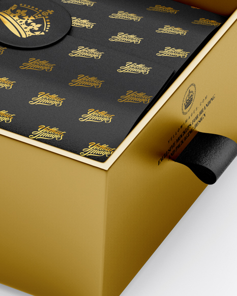 Opened Metallic Gift Box Mockup - Half Side View