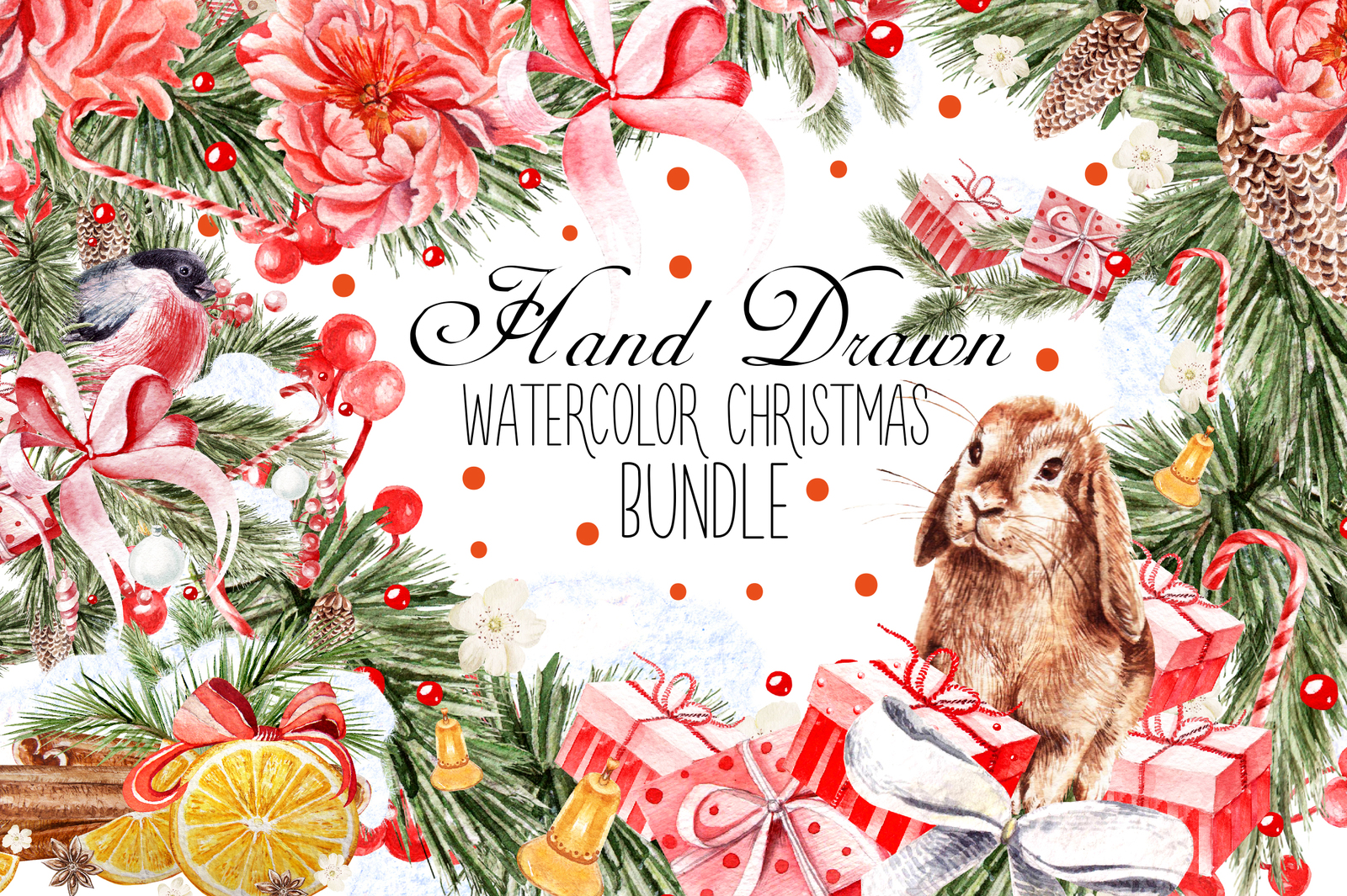 Hand Dawn Watercolor Christmas BUNDLE