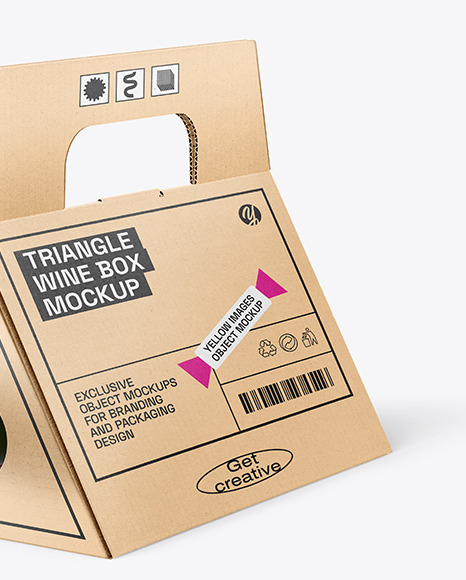 Triangular Corrugated Box with Wine Bottle Mockup