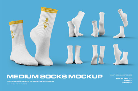 7 Mockups Medium Socks in the 3D Style - Fashion prints