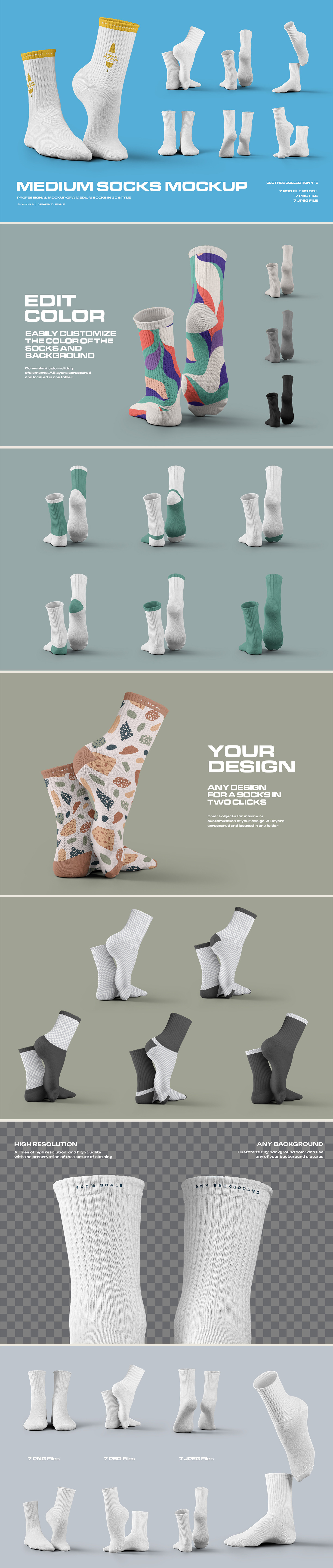 7 Mockups Medium Socks in the 3D Style 7 Mockups Medium Socks in the 3D Style