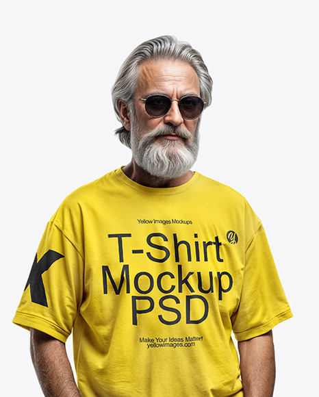An Elderly Man with Sunglasses Wearing a T-shirt and Jeans Mockup