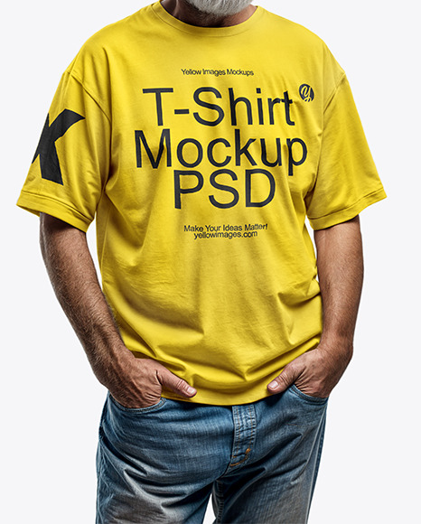 An Elderly Man with Sunglasses Wearing a T-shirt and Jeans Mockup